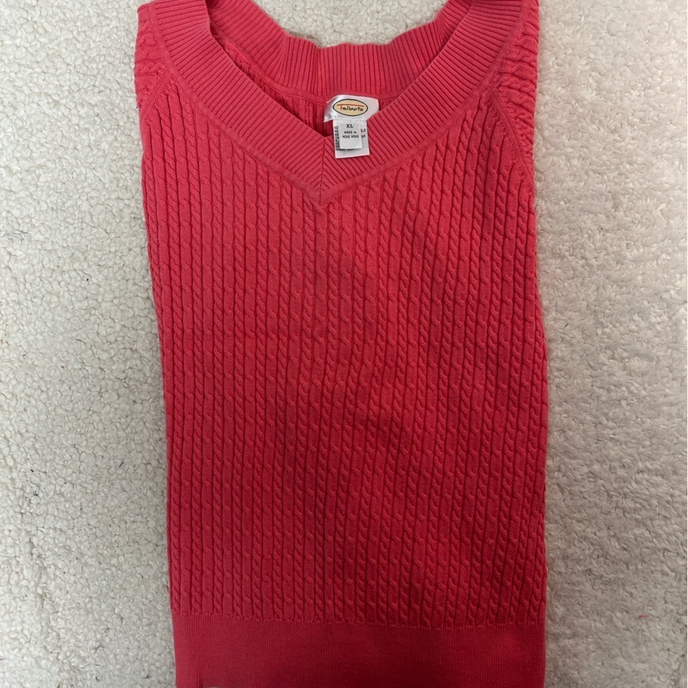 Talbots Coral/Pink Cable Knit V-Neck 3/4 Sleeve Sweater Size: XL - Picture 4 of 11